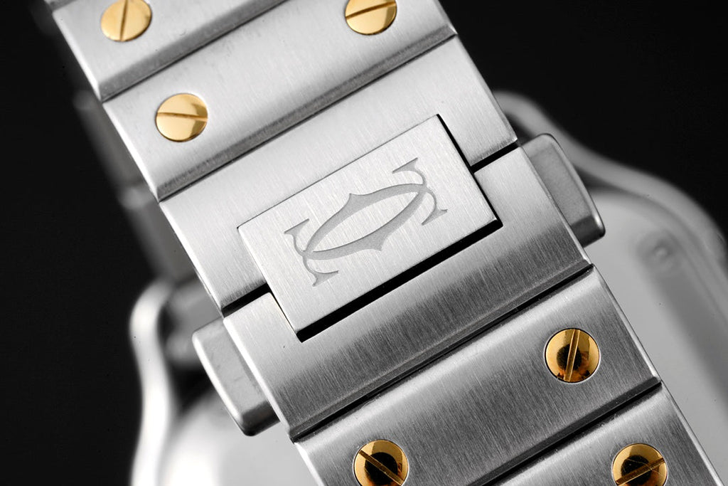 SANTOS MEDIUM MODEL DE CARTIER WATCH SILVER AND GOLD CASE WITH CRYSTALS