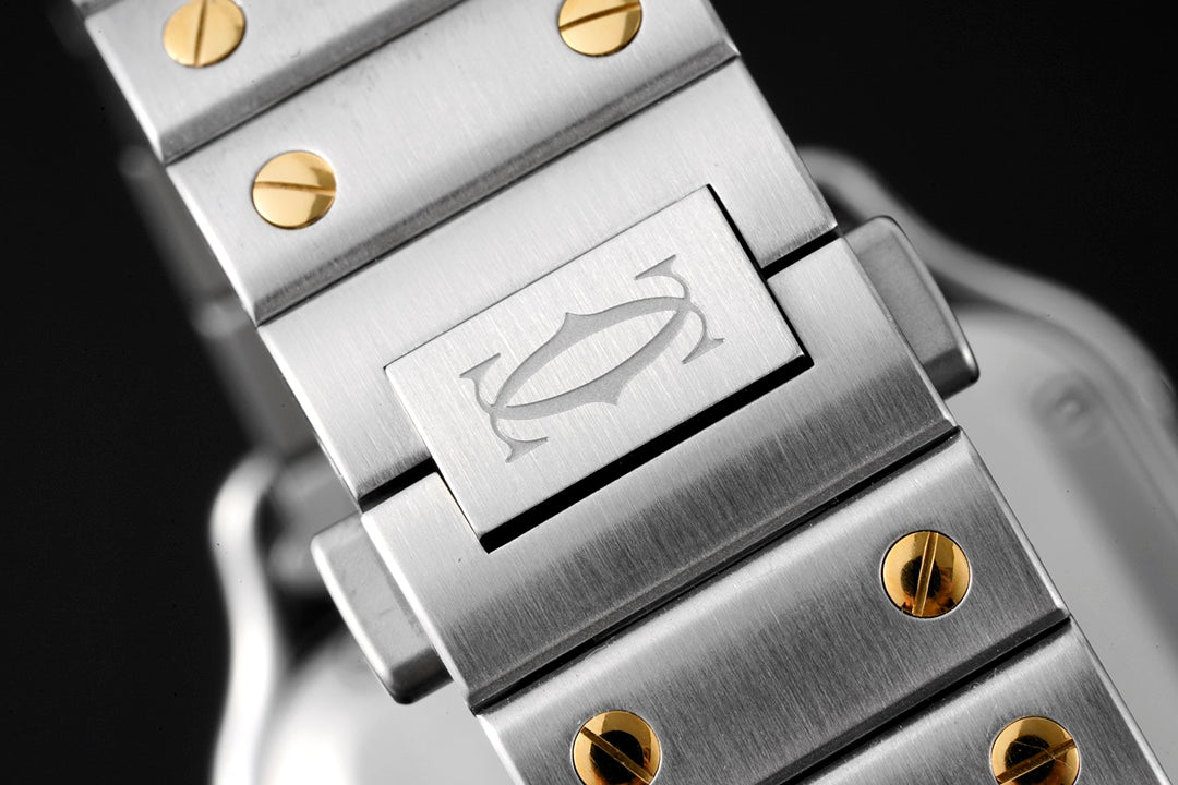 SANTOS MEDIUM MODEL DE CARTIER WATCH SILVER AND GOLD CASE WITH CRYSTALS