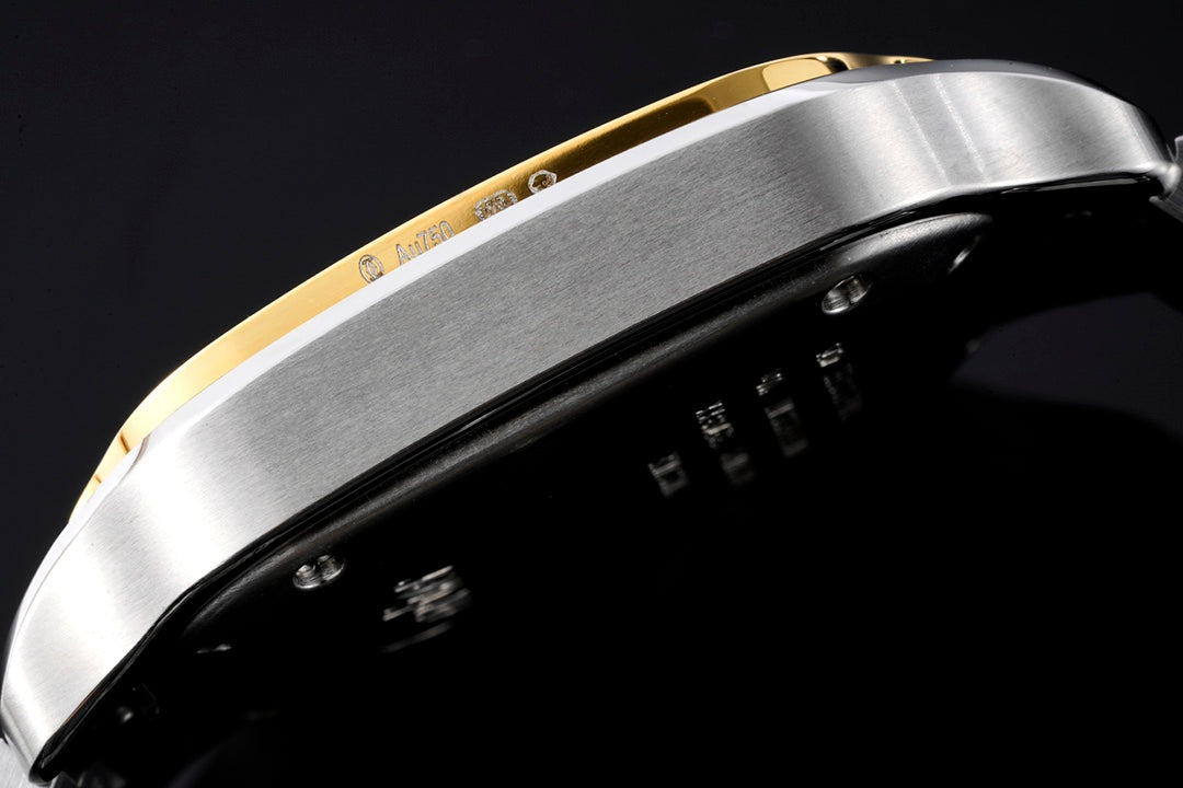 SANTOS MEDIUM MODEL DE CARTIER WATCH SILVER AND GOLD CASE WITH CRYSTALS