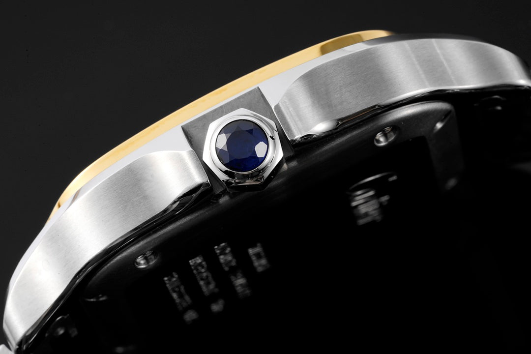 SANTOS MEDIUM MODEL DE CARTIER WATCH SILVER AND GOLD CASE WITH CRYSTALS