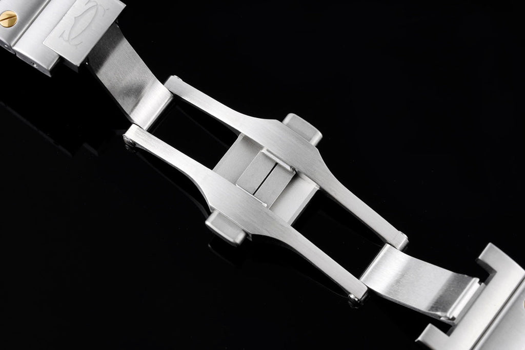 SANTOS MEDIUM MODEL DE CARTIER WATCH SILVER AND GOLD CASE WITH CRYSTALS