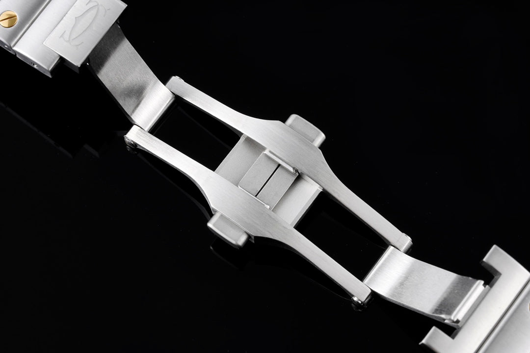 SANTOS MEDIUM MODEL DE CARTIER WATCH SILVER AND GOLD CASE WITH CRYSTALS