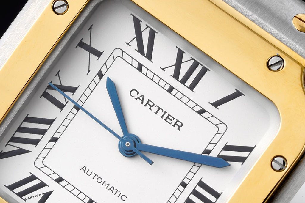 SANTOS MEDIUM MODEL DE CARTIER WATCH SILVER AND GOLD CASE WITH CRYSTALS