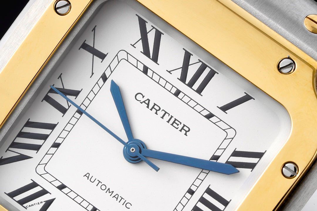SANTOS MEDIUM MODEL DE CARTIER WATCH SILVER AND GOLD CASE WITH CRYSTALS