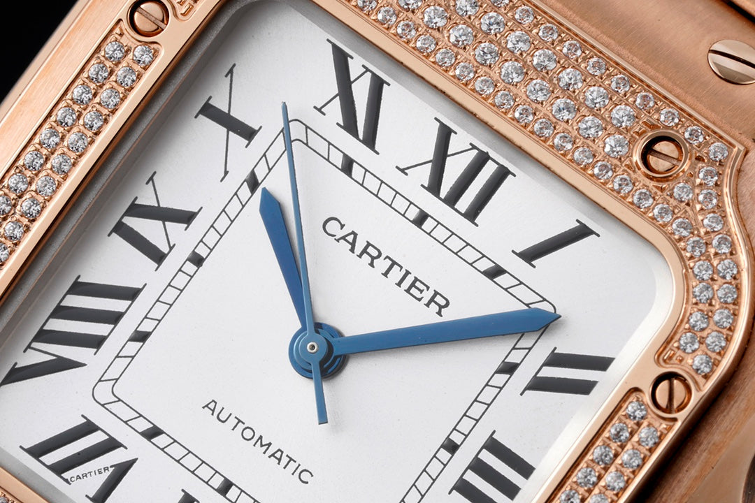 SANTOS MEDIUM MODEL DE CARTIER WATCH ROSE GOLD CASE WITH CRYSTALS
