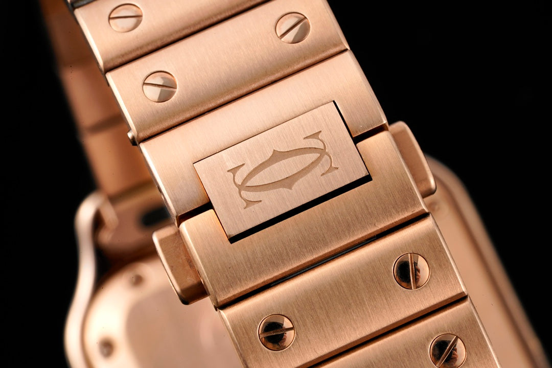 SANTOS MEDIUM MODEL DE CARTIER WATCH ROSE GOLD CASE WITH CRYSTALS