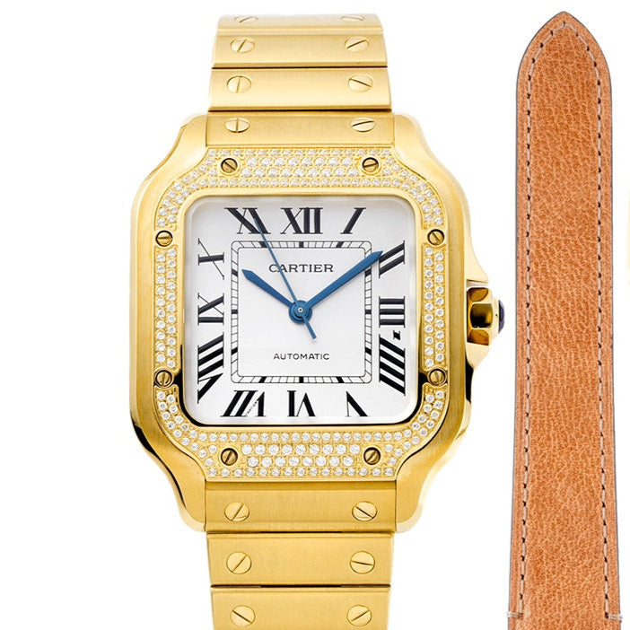 SANTOS MEDIUM MODEL DE CARTIER WATCH GOLD CASE WITH CRYSTALS