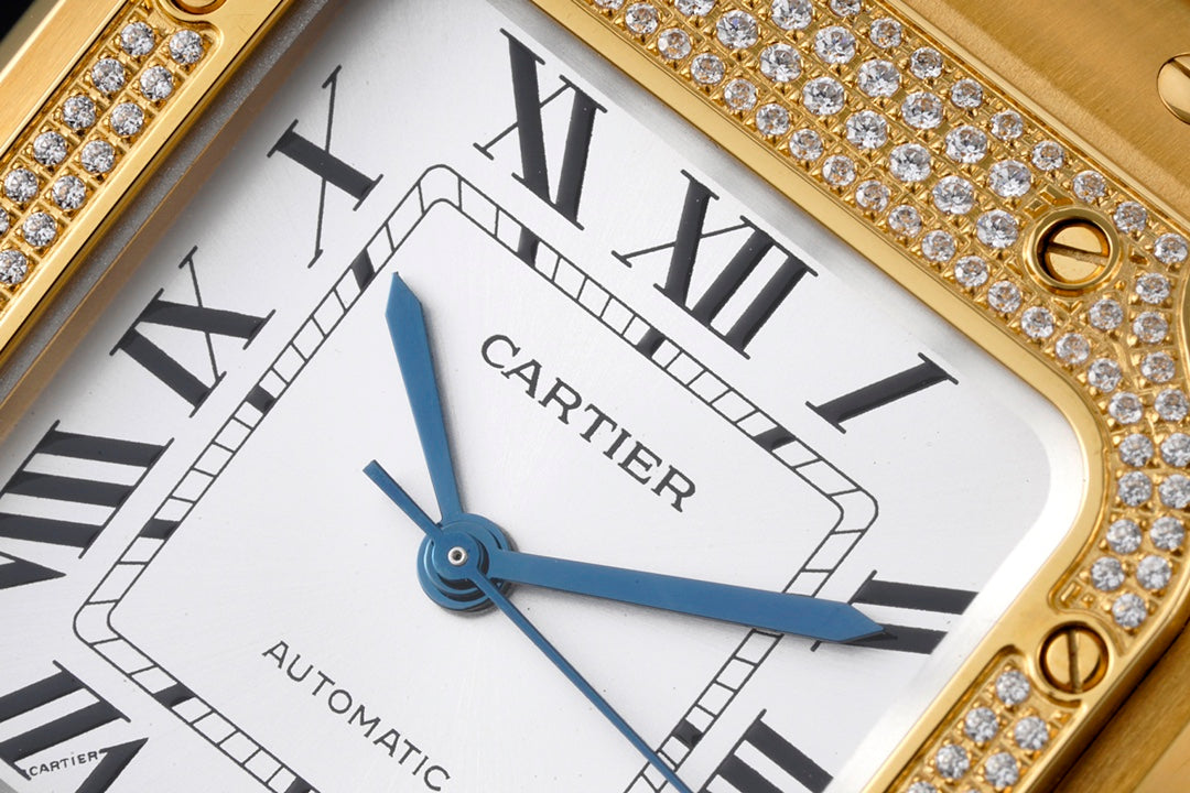 SANTOS MEDIUM MODEL DE CARTIER WATCH GOLD CASE WITH CRYSTALS