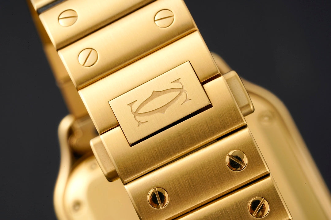 SANTOS MEDIUM MODEL DE CARTIER WATCH GOLD CASE WITH CRYSTALS