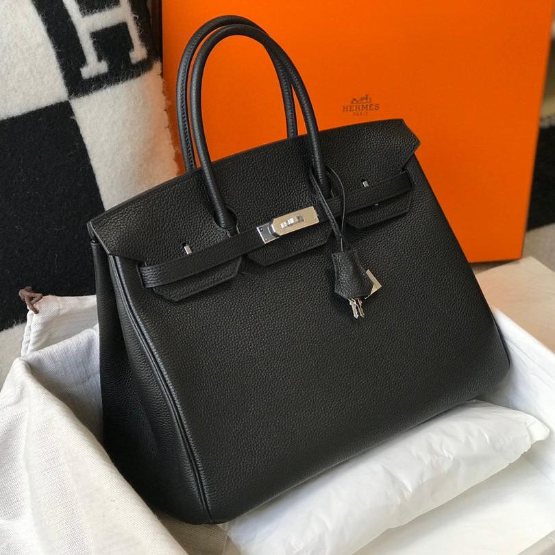 HM BIRKIN BAG 30 IN BLACK CALFSKIN SILVER BUCKLE