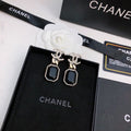 CHANEL 26S DOUBLE C LOGO CRYSTAL OCTAGON BLACK STONE DROP EARRINGS IN GOLD METAL 631087