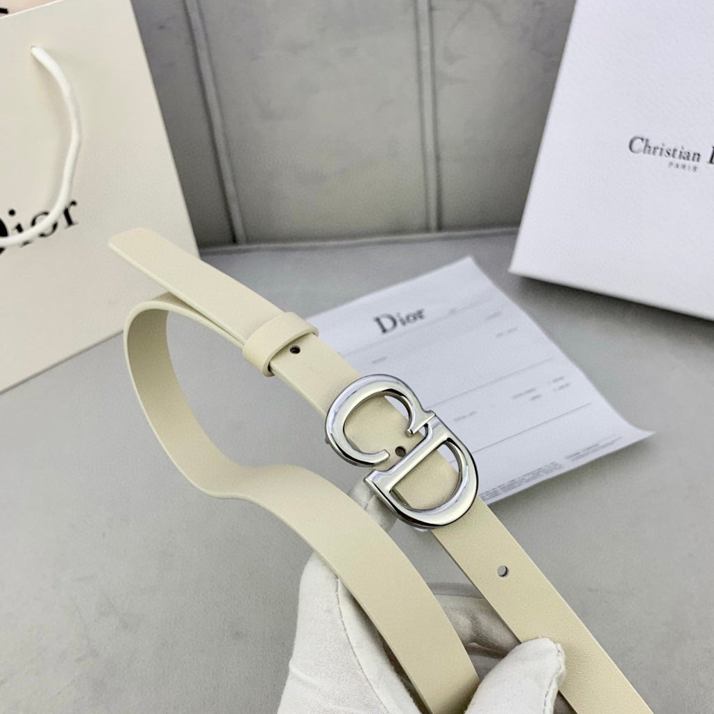 DIOR 25S BELT 20 MM IN BEIGE WHITE CALFSKIN WITH SILVER HARDWARE 590776