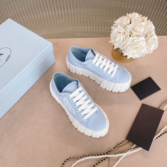 PRADA 26S WEDGE SNEAKERS 50MM IN LIGHT BLUE NYLON FABRIC