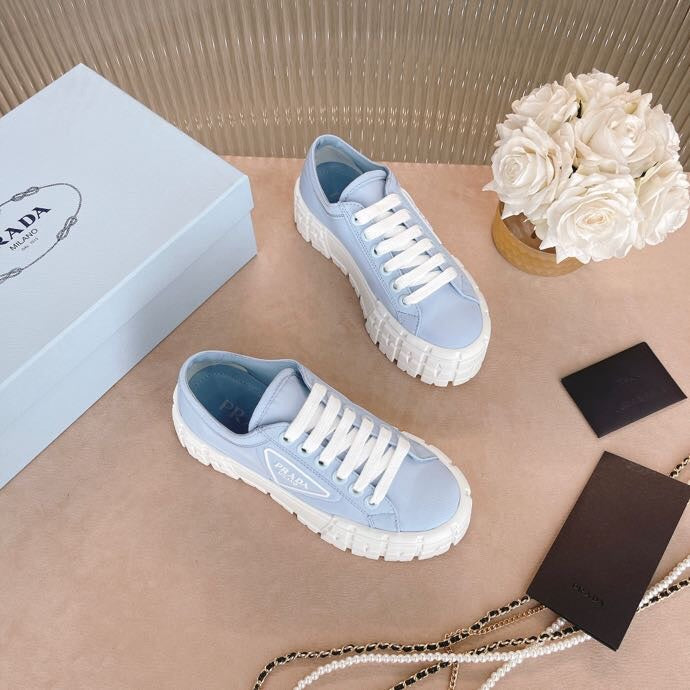 PRADA 26S WEDGE SNEAKERS 50MM IN LIGHT BLUE NYLON FABRIC