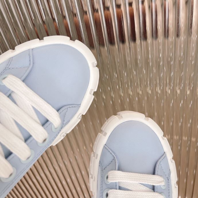 PRADA 26S WEDGE SNEAKERS 50MM IN LIGHT BLUE NYLON FABRIC