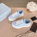 PRADA 26S WEDGE SNEAKERS 50MM IN LIGHT BLUE NYLON FABRIC