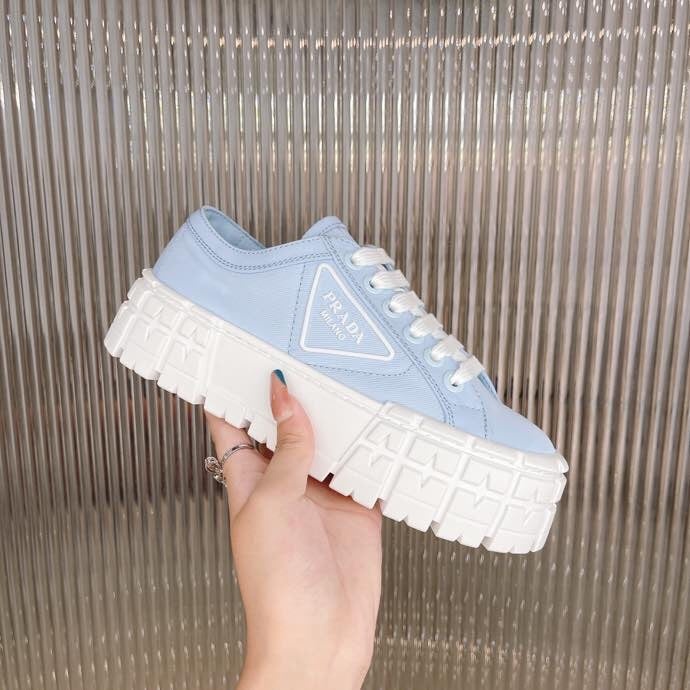 PRADA 26S WEDGE SNEAKERS 50MM IN LIGHT BLUE NYLON FABRIC