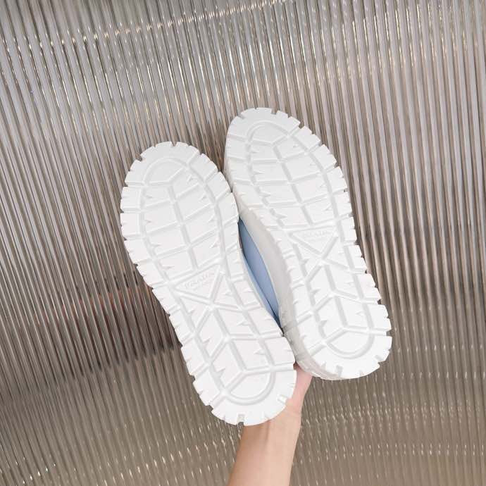 PRADA 26S WEDGE SNEAKERS 50MM IN LIGHT BLUE NYLON FABRIC