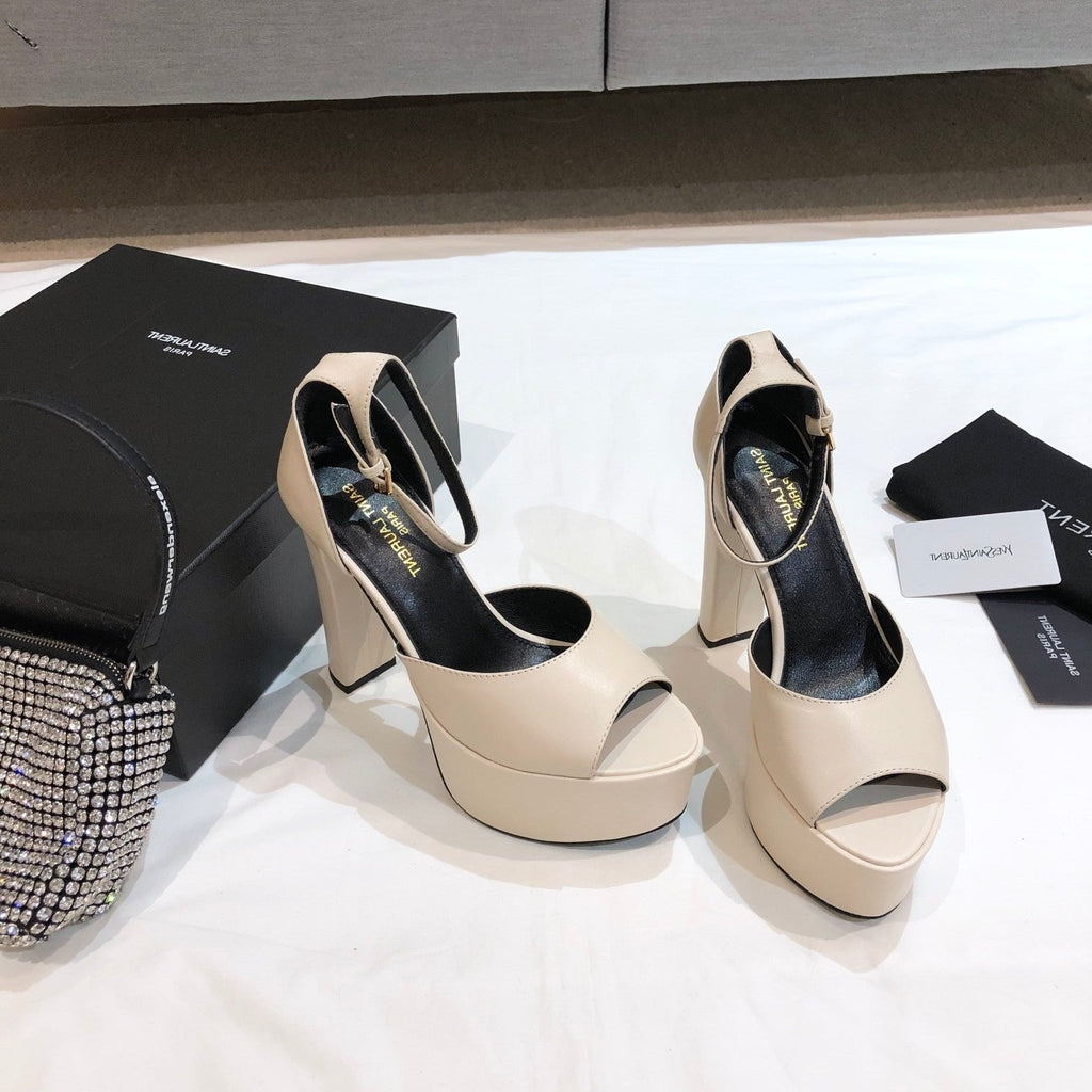 SL JODIE 135 PLATFORM SANDALS CREAM CALFSKIN