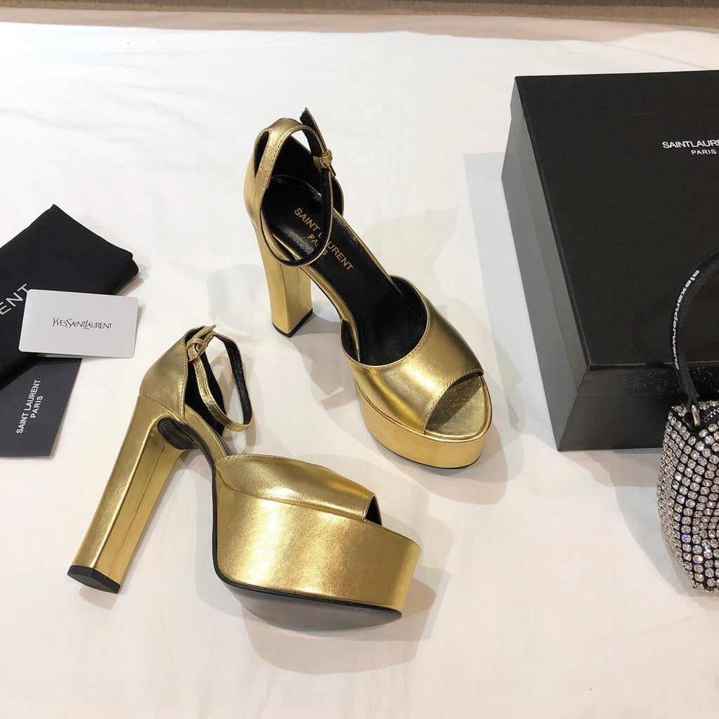 SL JODIE 135 PLATFORM SANDALS METALLIC GOLD CALFSKIN