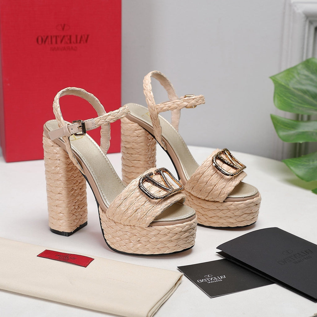 VLTN ESPADRILLE WEDGE SANDALS 25S 130 MM IN BEIGE RAFFIA WITH GOLD HARDWARE