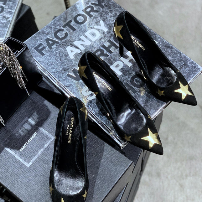 SL CHARLOTTE GOLD STAR PUMPS BLACK SUEDE