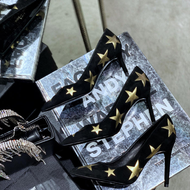 SL CHARLOTTE GOLD STAR PUMPS BLACK SUEDE
