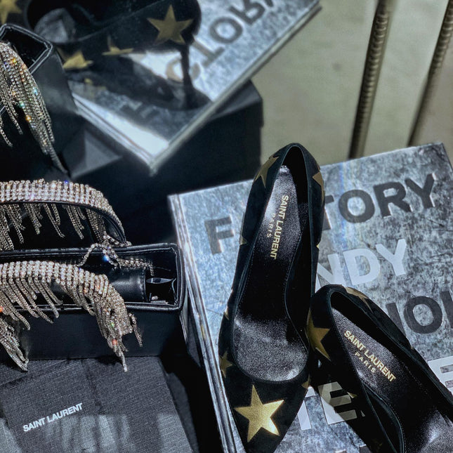 SL CHARLOTTE GOLD STAR PUMPS BLACK SUEDE