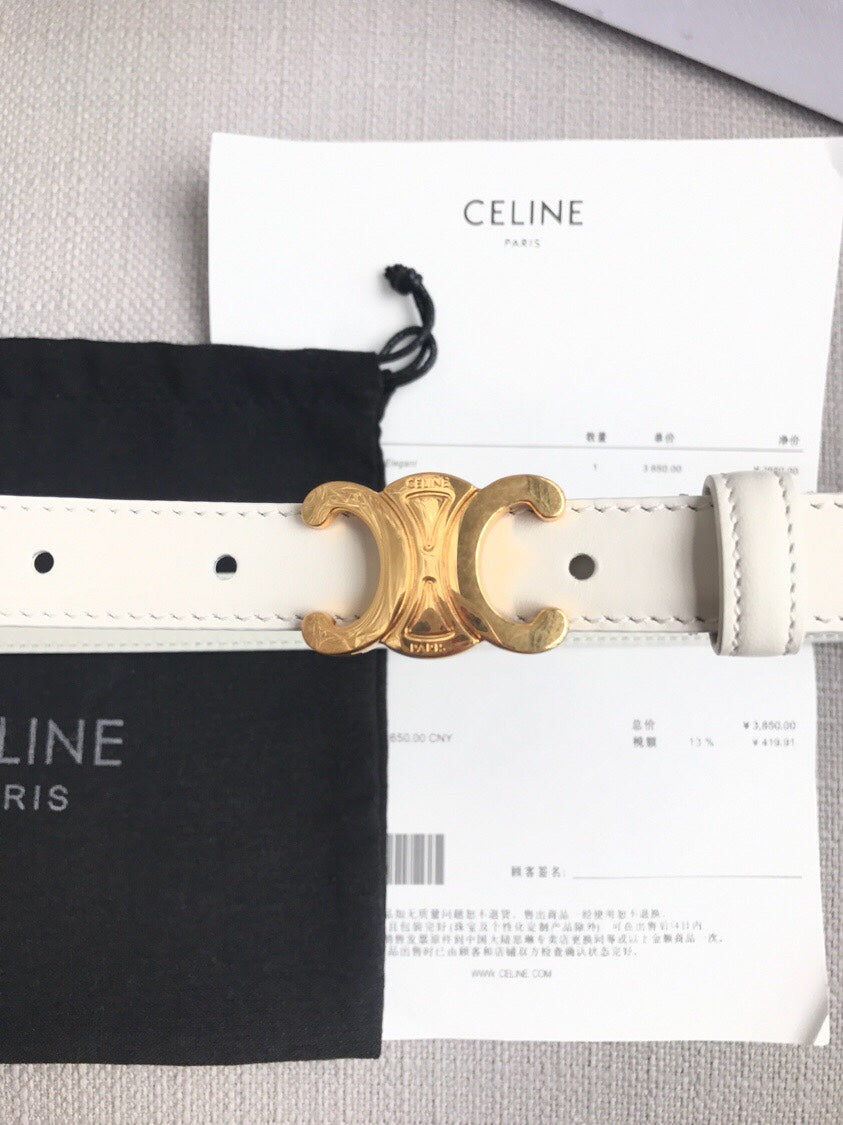 TRIOMPHE BELT IN WHITE CALFSKIN GOLD HARDWARE 567874
