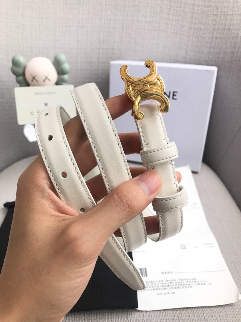 TRIOMPHE BELT IN WHITE CALFSKIN GOLD HARDWARE 567874