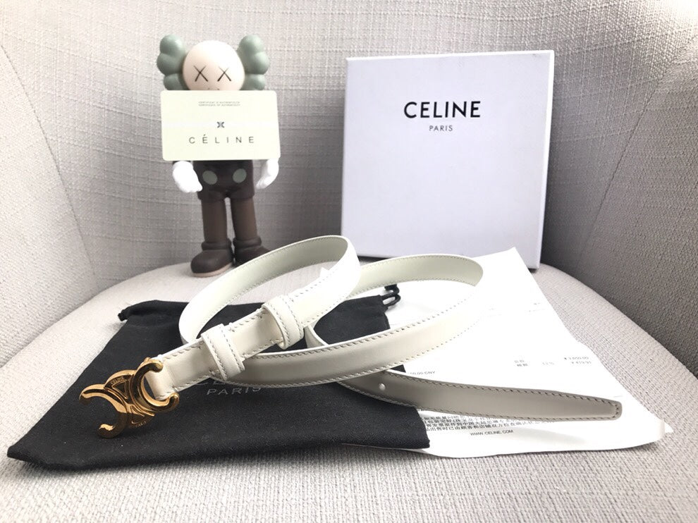 TRIOMPHE BELT IN WHITE CALFSKIN GOLD HARDWARE 567874