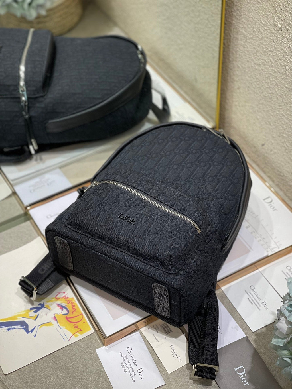 DIOR 26S RIDER BACKPACK 30 IN BLACK OBLIQUE JACQUARD