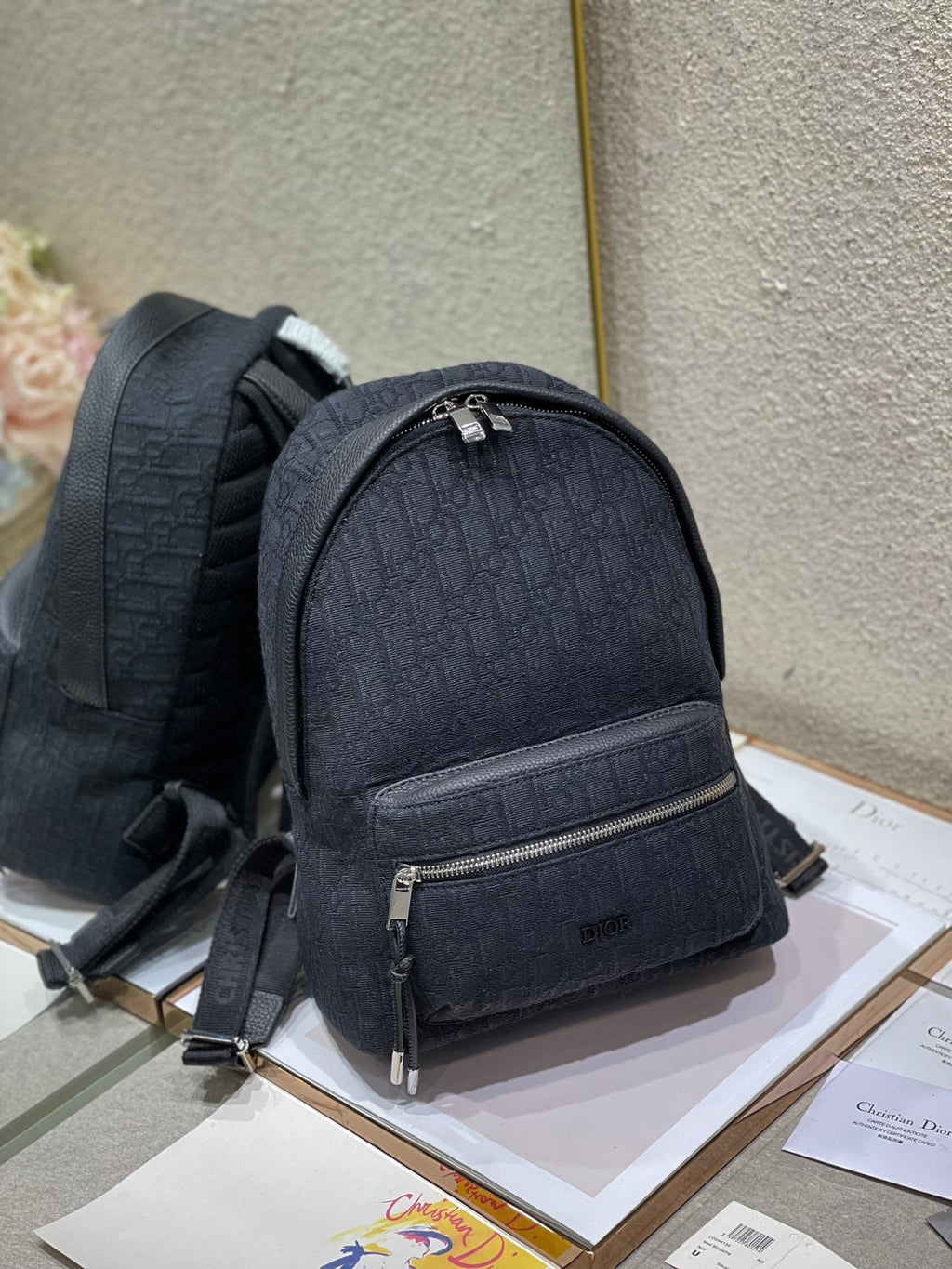 DIOR 26S RIDER BACKPACK 30 IN BLACK OBLIQUE JACQUARD