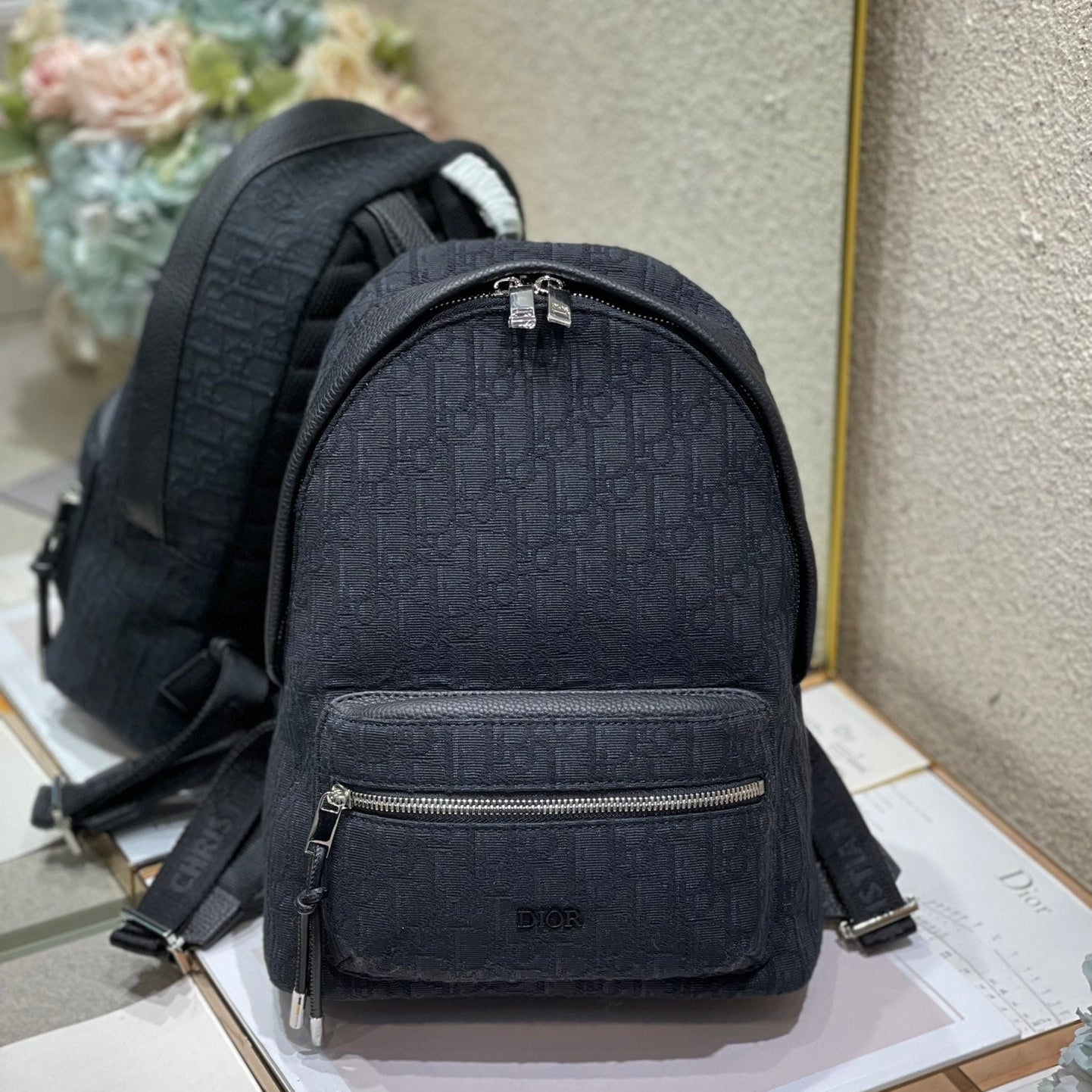 DIOR 26S RIDER BACKPACK 30 IN BLACK OBLIQUE JACQUARD