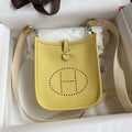 HM 25S EVELYNE 17 CM IN YELLOW COWHIDE AND BEIGE CANVAS WITH SILVER HARDWARE