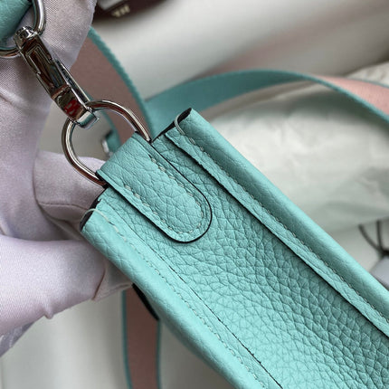 HM 25S EVELYNE 17 CM IN PASTEL BLUE COWHIDE AND CANVAS WITH SILVER HARDWARE