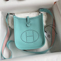 HM 25S EVELYNE 17 CM IN PASTEL BLUE COWHIDE AND CANVAS WITH SILVER HARDWARE