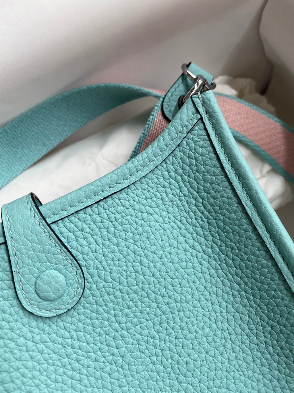HM 25S EVELYNE 17 CM IN PASTEL BLUE COWHIDE AND CANVAS WITH SILVER HARDWARE