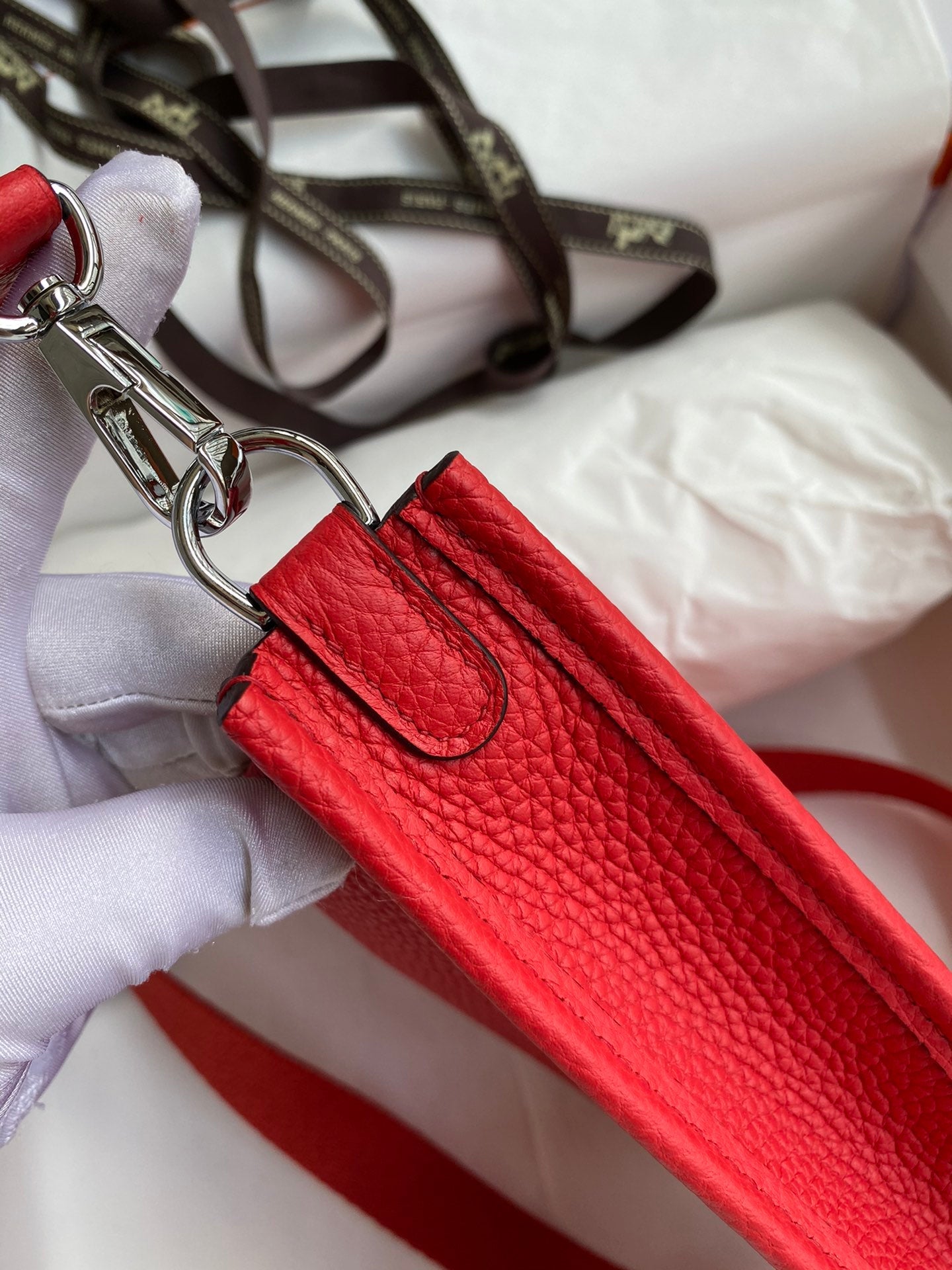 HM 25S EVELYNE 17 CM IN RED COWHIDE AND CANVAS WITH SILVER HARDWARE