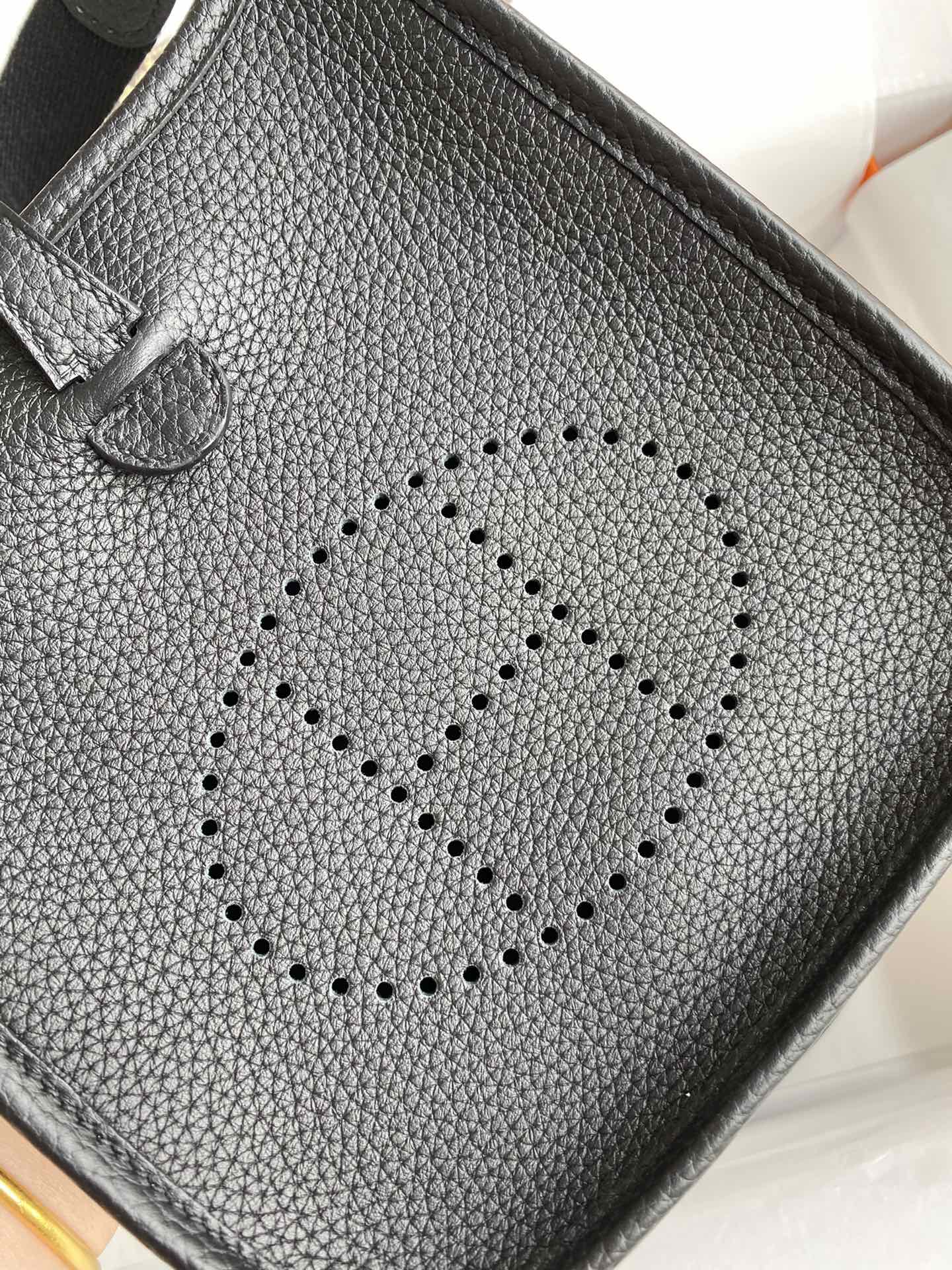 HM 25S EVELYNE 17 CM IN BLACK COWHIDE AND CANVAS WITH GOLD HARDWARE