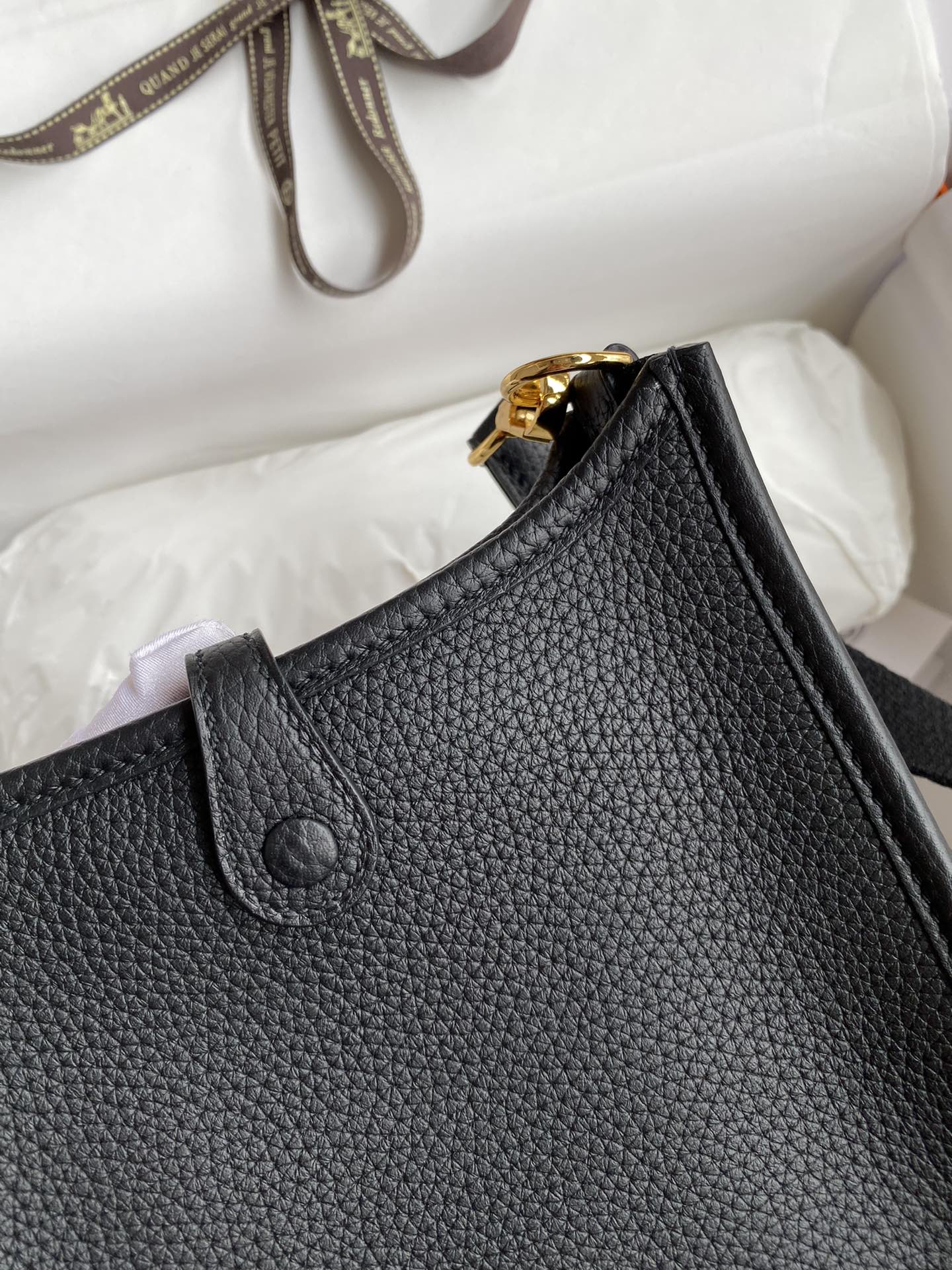 HM 25S EVELYNE 17 CM IN BLACK COWHIDE AND CANVAS WITH GOLD HARDWARE