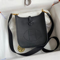 HM 25S EVELYNE 17 CM IN BLACK COWHIDE AND CANVAS WITH GOLD HARDWARE