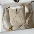 HM 25S EVELYNE 17 CM IN LIGHT BEIGE COWHIDE AND CANVAS WITH GOLD HARDWARE