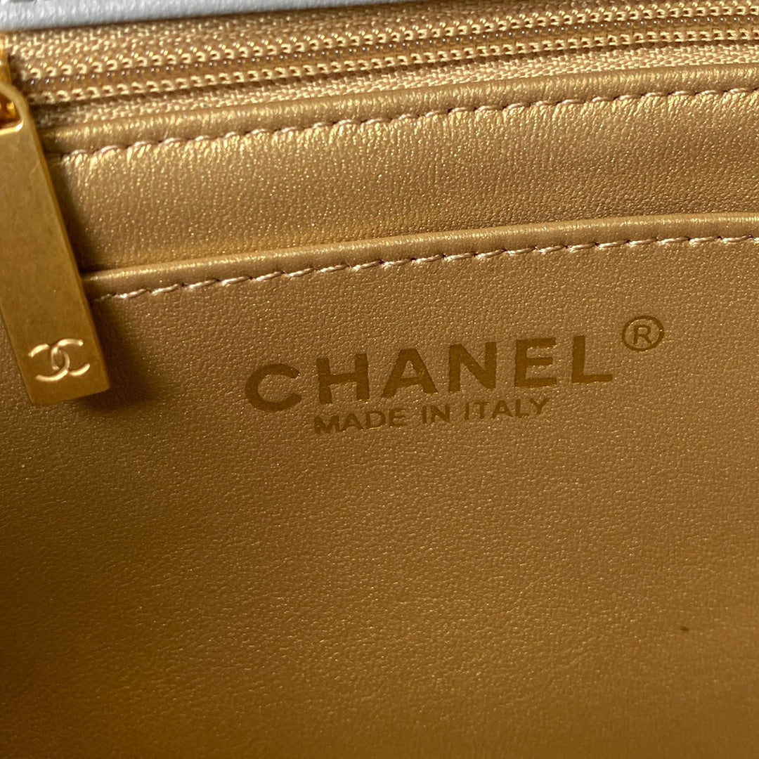CHANEL 25S SMALL FLAP BAG 17 IN LIGHT BLUE GRAY LAMBSKIN GOLD HARDWARE