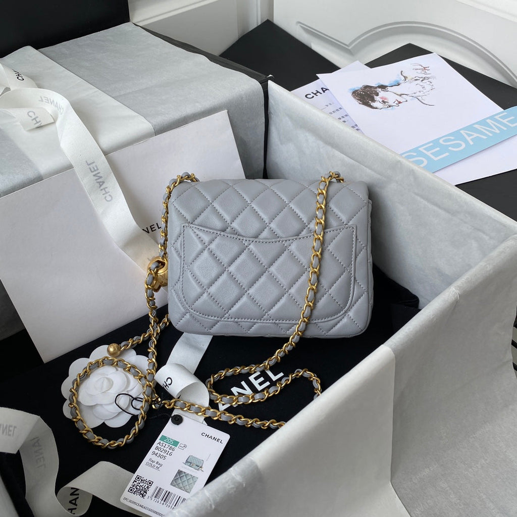 CHANEL 25S SMALL FLAP BAG 17 IN LIGHT BLUE GRAY LAMBSKIN GOLD HARDWARE