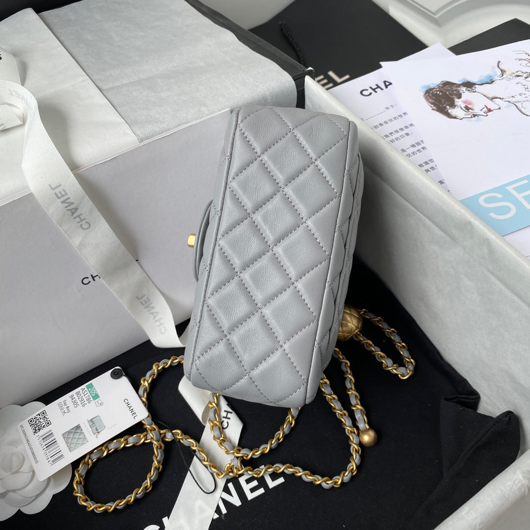 CHANEL 25S SMALL FLAP BAG 17 IN LIGHT BLUE GRAY LAMBSKIN GOLD HARDWARE
