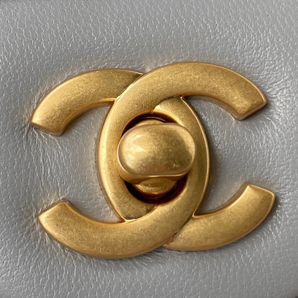 CHANEL 25S SMALL FLAP BAG 17 IN LIGHT BLUE GRAY LAMBSKIN GOLD HARDWARE
