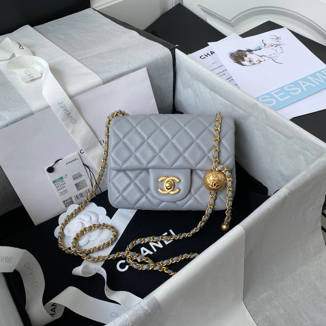 CHANEL 25S SMALL FLAP BAG 17 IN LIGHT BLUE GRAY LAMBSKIN GOLD HARDWARE