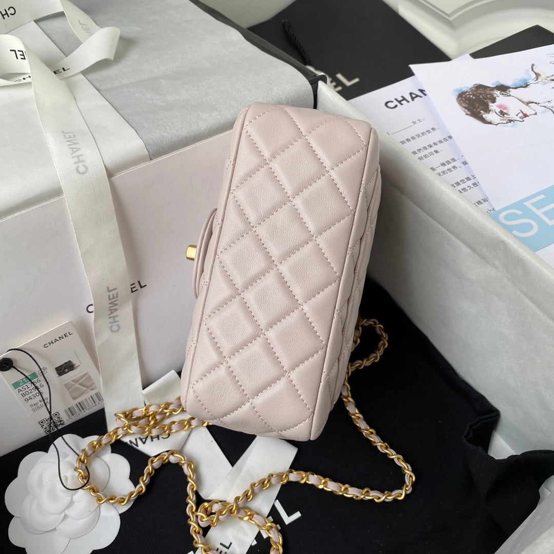 CHANEL 25S SMALL FLAP BAG 17 IN LIGHT PINK LAMBSKIN GOLD HARDWARE