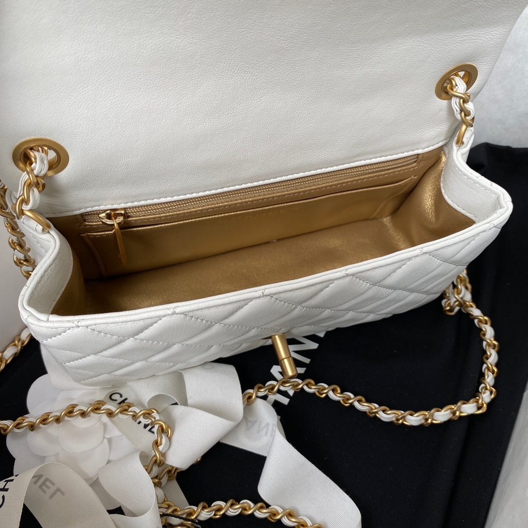 CHANEL 25S FLAP BAG 20 IN WHITE LAMBSKIN GOLD HARDWARE